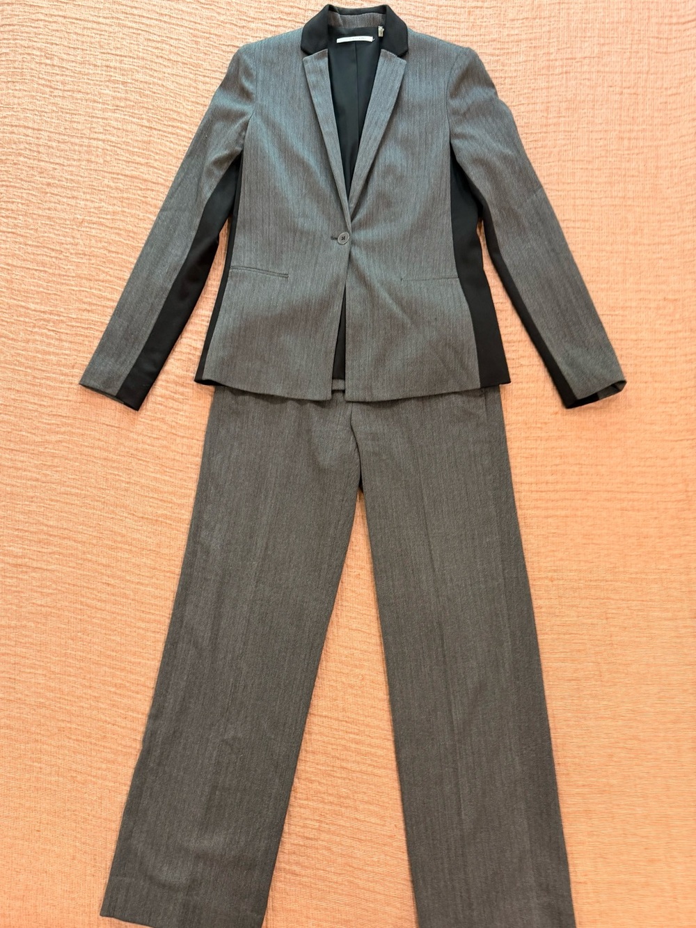 T Tahari Gray Pantsuit with Black Side Panels